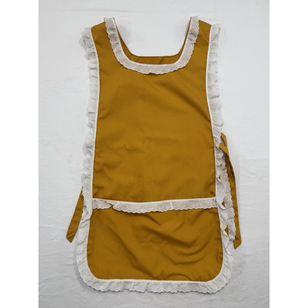 Homemade Farmhouse Kitchen Yellow Apron With Ruffled Edges And Pocket In Front